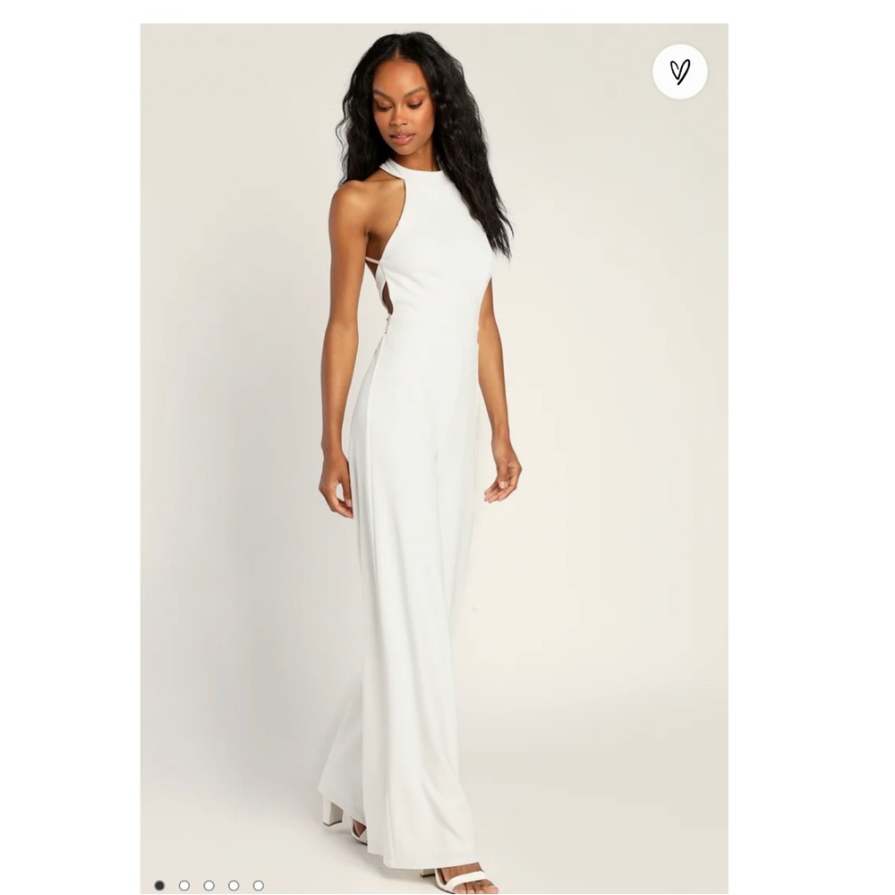 Always The One White Halter Backless Wide-Leg Jumpsuit LuLu